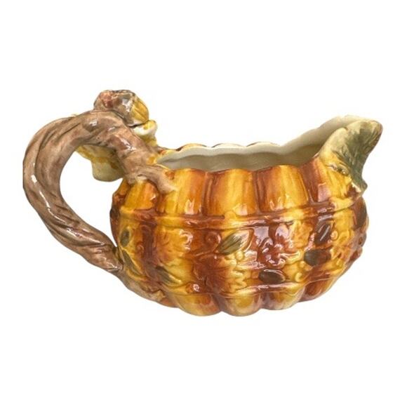 Majolica Golden Tones Autumn Thanksgiving Pitcher Set of 2 - Picture 5 of 12